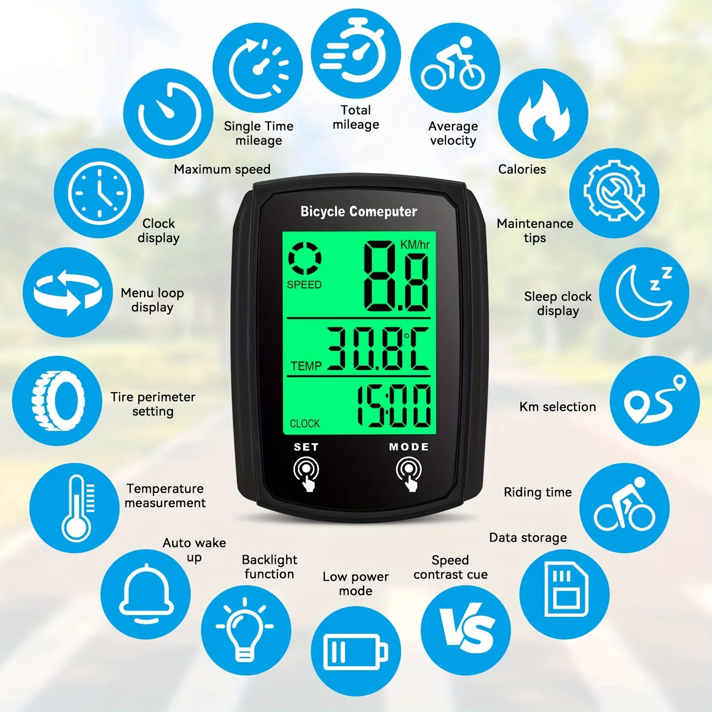 Fluir Wired Bicycle Computer w/backlight 20 function