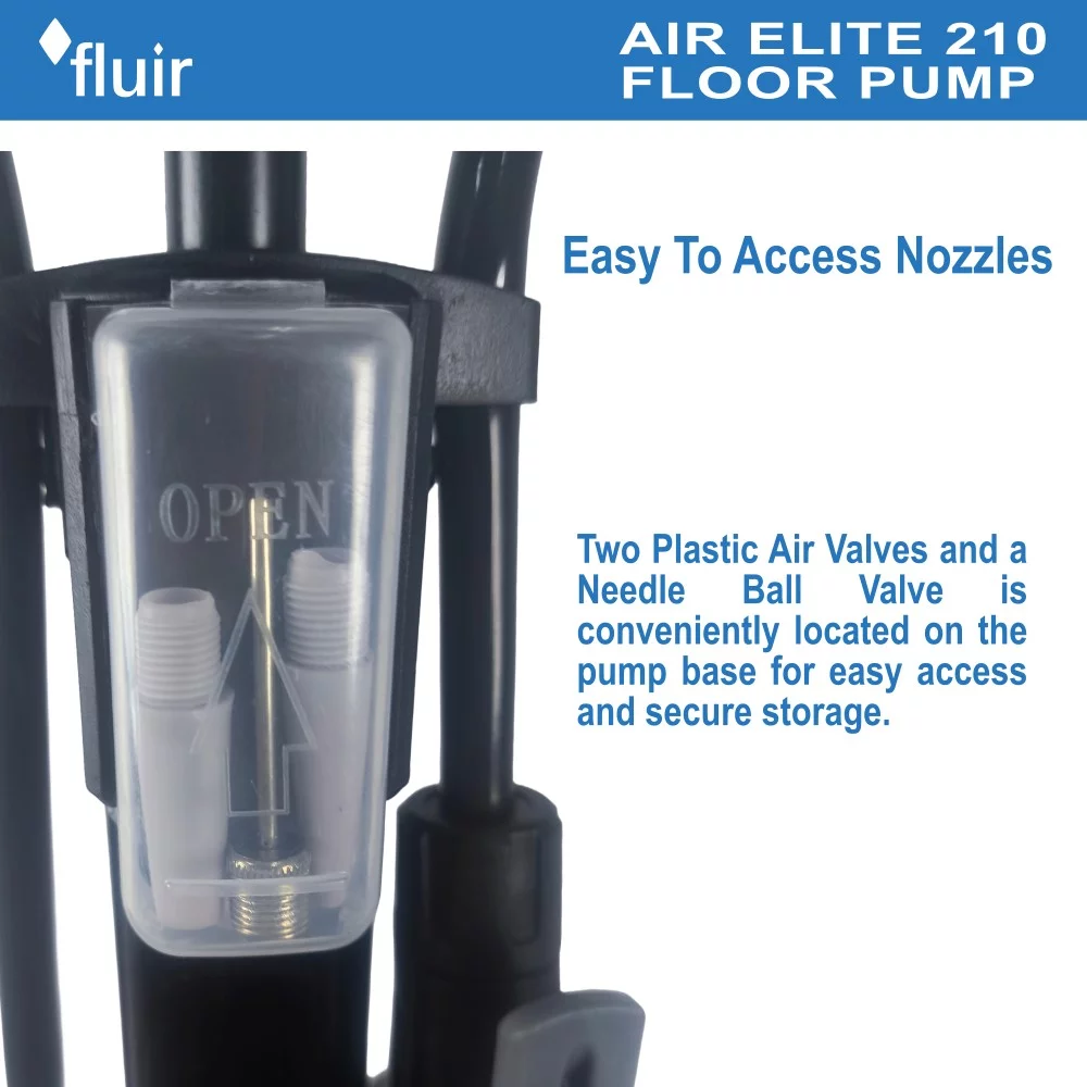 Fluir Bicycle Air Elite 210 Floor Pump with Smart Nozzle and Gauge