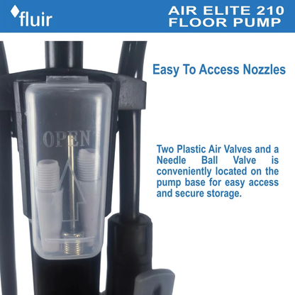 Fluir Bicycle Air Elite 210 Floor Pump with Smart Nozzle and Gauge