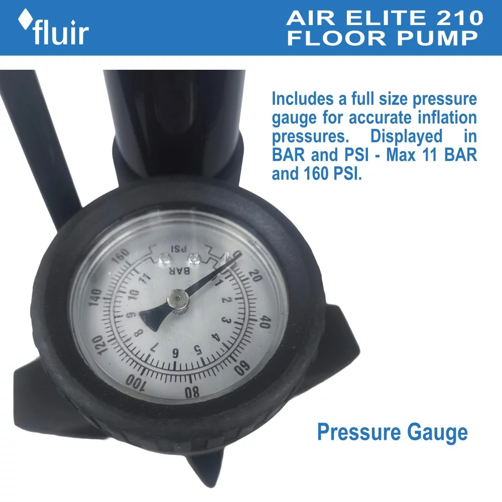 Fluir Bicycle Air Elite 210 Floor Pump with Smart Nozzle and Gauge