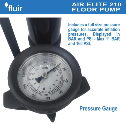 Fluir Bicycle Air Elite 210 Floor Pump with Smart Nozzle and Gauge