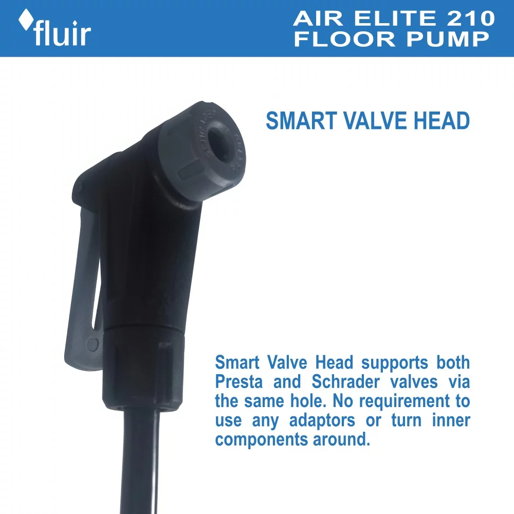 Fluir Bicycle Air Elite 210 Floor Pump with Smart Nozzle and Gauge